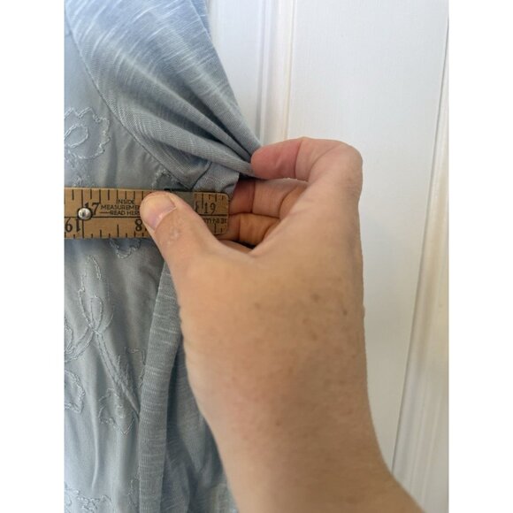 Democracy Embroidered 3/4 Sleeve Heather Muted Blue Small Blouse - Flawed - Picture 13 of 13